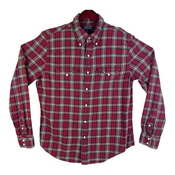 Vintage Polo Jeans Co Ralph Lauren Flannel Shirt Men's Red Heavy Cotton Large - Picture 1 of 13